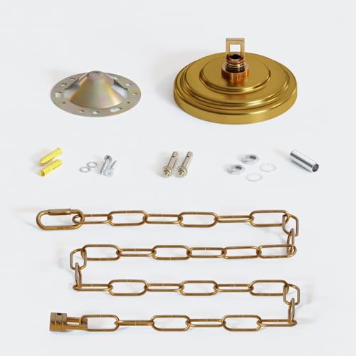 LEDSone Lamp Base Ceiling Rose Chain Pendant Light Socket Fitting Bulb Holder Screw Kit For Retro Incandescent Lampholders (Yellow Brass 150cm)