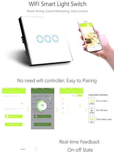 UK Standard WiFi Smart Switch 4 Gang Sprachsteuerung Wand WiFi Schalter 1000W Kristallglasscheibe 220V (Gold)