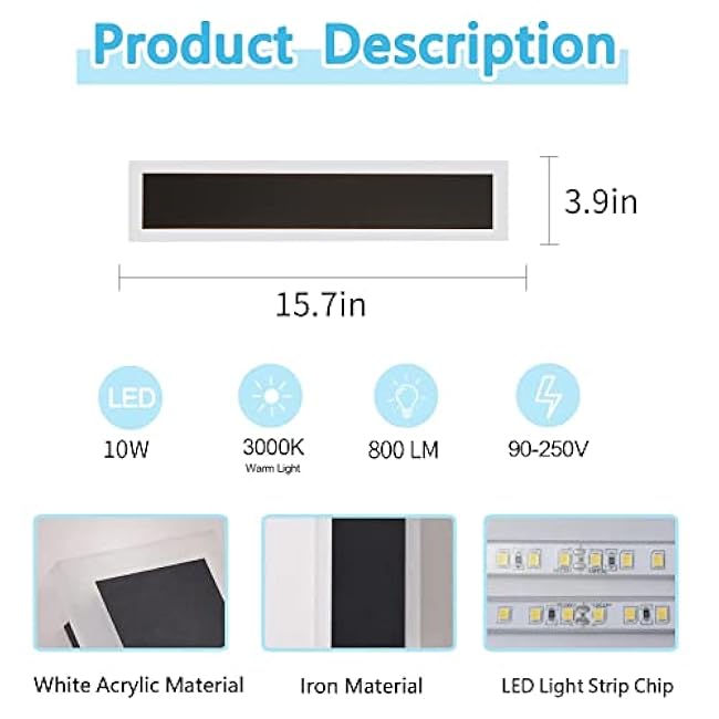 2-Pack Outdoor Wall Light LED 10W Long 15.7in - Modern Exterior Lighting Black Metal with Frosted Acrylic,3000K-6000K Waterproof Porch Sconce,for Patio, Front Door,Patio & Garage