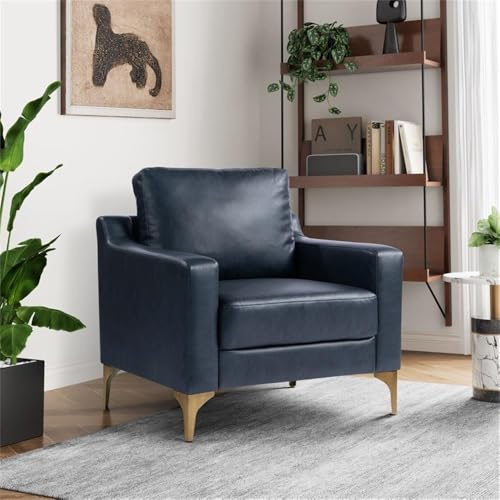 Sillón con tapizado azul marino y estructura sólida miniatura 1