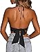 Mizoci Women's Sexy Summer Sleeveless Halter Deep V Neck Crop Top Tie Up Backless Cami,Black,Medium