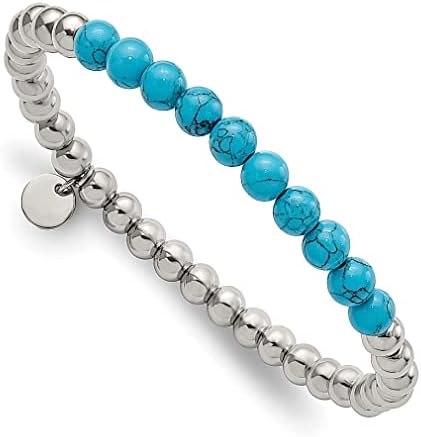 ICE CARATS Stainless Steel 6mm Synthetic Turquoise Beaded Stretch Bracelet Adjustable Wrap Fashion Jewelry For Women Gifts For Her