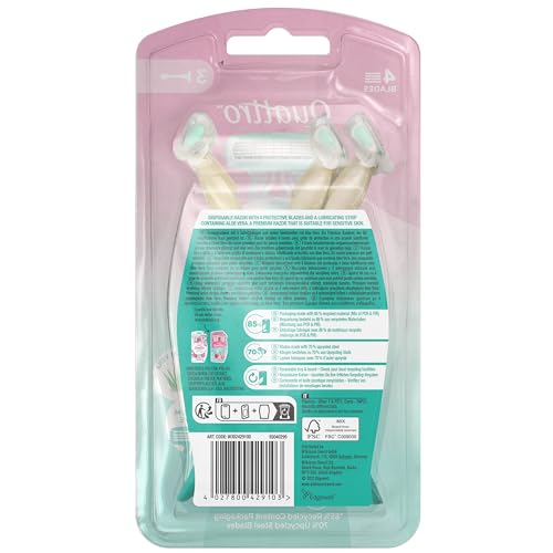 Wilkinson myIntuition Smooth Sensitive Quattro damskie jednorazowe maszynki do golenia, usuwanie włosów, dotyk aloesu, golarki do rutynowej pielęgnacji, 3 szt
