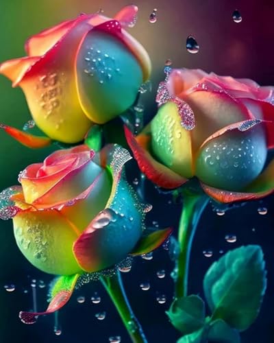 Xpdnmilq Kit de pintura de diamante 5D para niños y adultos, kit de decoración de pared para el hogar, flores bajo la lluvia, 40 x 50 cm