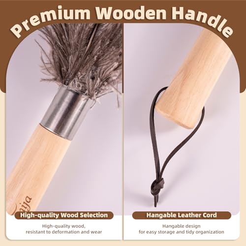 Image of 2 Pack Ostrich Feather Dusters for Cleaning with Wooden Handle, 13.5 inch
