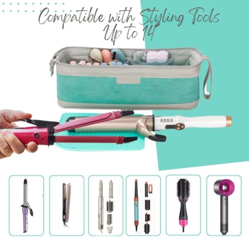 ‍Hair Tool Travel Bag with Heat Resistant Mat – Travel Case for Curling Iron, Straightener, Dy son Air wrap, Shark FlexStyle – Waterproof Organizer with Silicone Bottles4