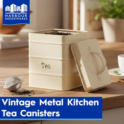 Harbour Housewares Metal Tea Coffee Sugar Canister Set - Grey - 3pc Vintage Retro Food Storage Preservation Canister Caddy Container Tin with Airtight Fit Lid for Kitchen Organisation & Home Décor - Image 3