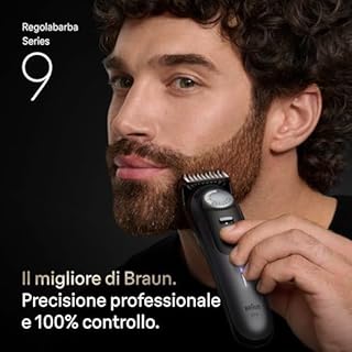 Braun Regolabarba Uomo Serie 9, +14 Strumenti Da Barbiere, Rasoio Elettrico Barba, Taglia Peli Naso, Lama ProBlade Affilata A Vita, 180 Min, Selettore Di Precisione, Impermeabile, BT9565, Titanio