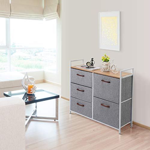 MaidMAX Storage Cube Dresser Home Dresser Storage Tower Constructed by Painted Steel, Wooden Top and 5 Foldable Cloth Storage Cubes, Gray - Thumbnail 7