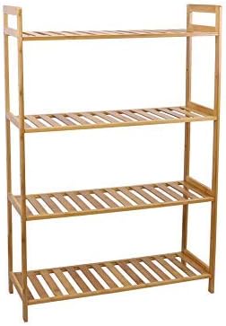 unho Bamboo Shelving Unit Organization, 4 Tier Storage Shelves Adjustable Bookshelf Kitchen Free Standing Storage Unit Plant Stand 26.46 x 9.84 x 38.9