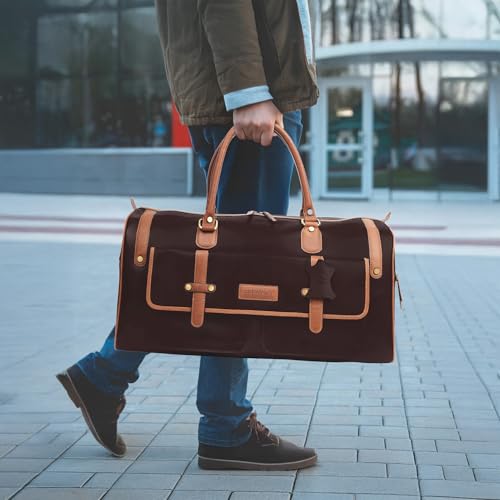 Image of Premium Leather Duffle Bag for Men & Women | Genuine Leather Travel, Gym & Office Bag | Stylish Handcarry & Sling Weekend Cabin Luggage Bag | Maroon