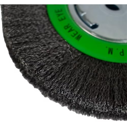 Image of Forney 72751 6-Inch Wire Bench Wheel Brush | Features narrow face fine crimped wire with 1 /2-inch and 5 /8-inch arbors. Ideal for surface prep and rust removal.
