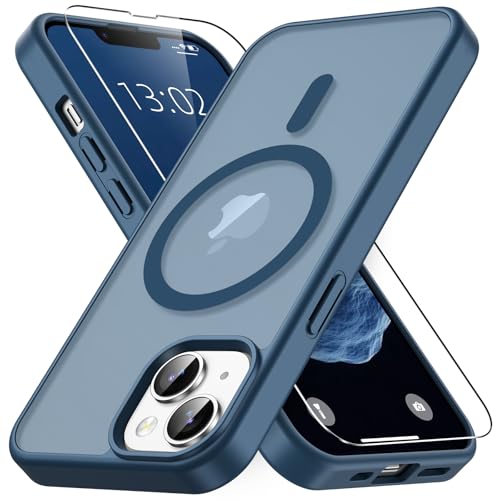 Coque iPhone 13 et iPhone 14 MagSafe fine antichoc avec verre trempé bleu