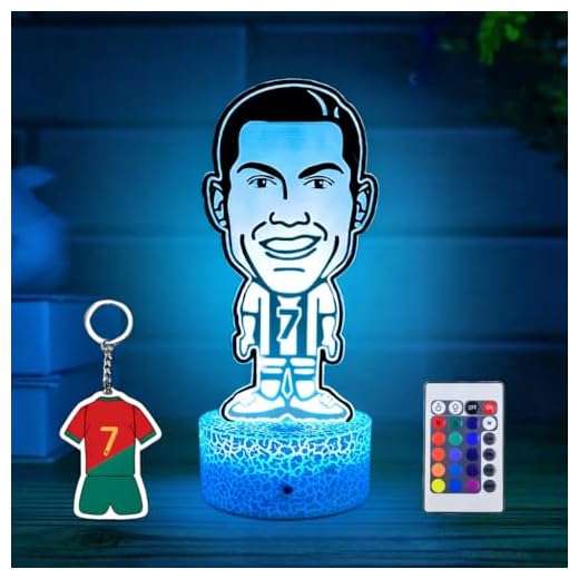 Nocles CRISTIANO RONALDO Lámpara decorativa mesita de noche regalos jugador de fútbol Real Madrid Portugal ilusión óptica 3d táctil mando a distancia 16 colores regalo aficionados niños y adultos