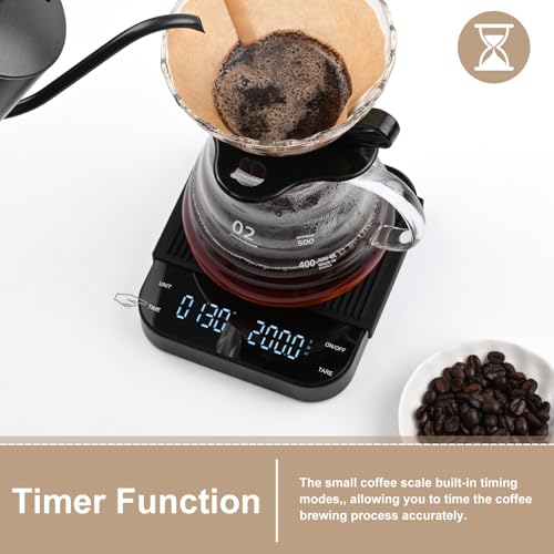 Miniatura 4 de Vankarr Báscula De Café Con Temporizador, 3 Kg 0,1 G Alta Precisión, Báscula De Cocina Digital Usb, Escala De Café Con Led Display, Función De Tara, Botón Táctil