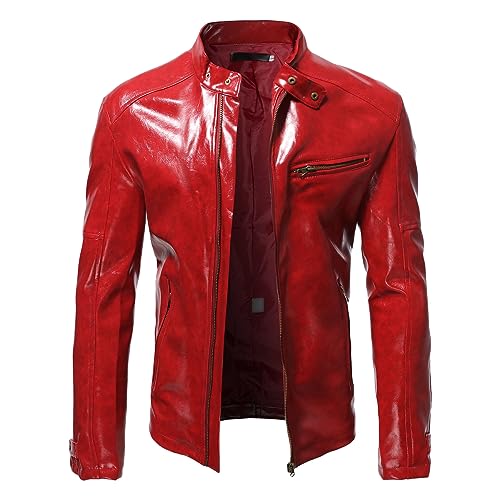 Veste de moto homme col montant blouson cuir manches longues zippé