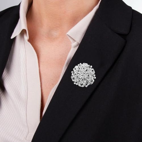 Image of Rhinestone Brooch for Women Silver Brooch Pin for Women Sparkle Crystal Rhinestone Pins Flower Brooch Pin Dainty Jewelry Pins for DIY Bridal Wedding Bouquet