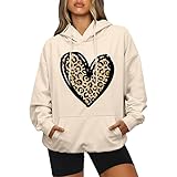 Damenpullover Langarm Winter Pullover Teenager Mädchen Hoodie Herzdruck Kapuzenpullover Bequem Baggy Damen Pulli Casual Sweatshirt Kapuze Sport Outerwear Warme Pullover Oberteile