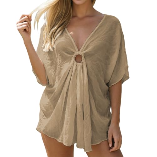 Generisch Vestido de playa para mujer, ropa de bikini, cubierta sexy, cuello en V, poncho de playa de verano, traje de baño, cubierta para vacaciones, piscina, playa y fiesta