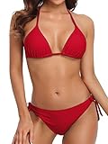 CharmLeaks Women Two Piece Triangle Bikini Set Push up Padded Halter String Bathing Suits Red M