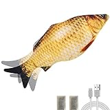 ZeyZoo Flopping Fish Cat Toy with Catnip Bag, 11' Electric Moving Fish Cat Toy, Realistic Plush Simulation Electric Wagging Fish Cat to for Cat Kitten Kitty