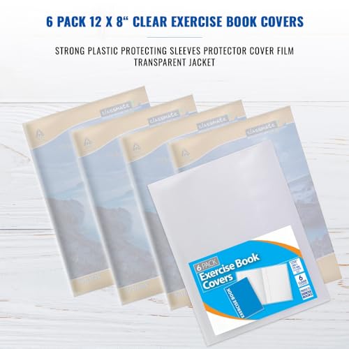 1ABOVE 6er Pack A4 Klare Heftumschläge - Strapazierfähige Kunststoffhüllen für Schulhefte, transparente Schutzhüllen (30,5 x 20,3 cm) - wasserdicht & strapazierfähig, perfekt zum Schutz von