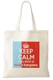 KEEP CALM AND SHOP IN HOME BARGAINS - Long Handle TOTE BAG - shopper shopping over shoulder bags - discount shop store bargain groceries homewares