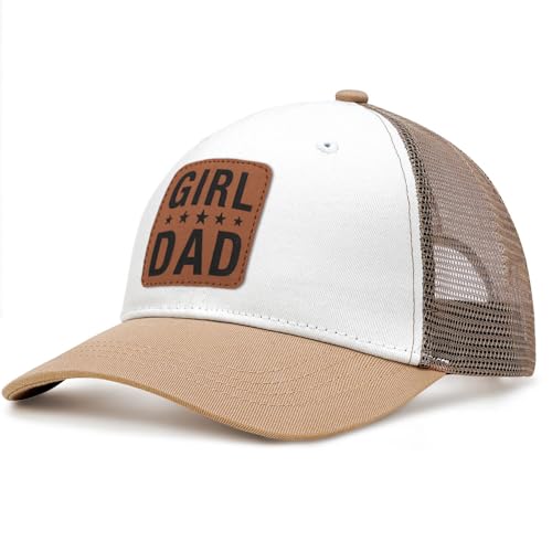 Image of Girl Father Daddy Dad Leather Patch Hat Birthday for Dad Papa from Daughter Son Adjustable Trucker Hat