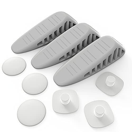 Alben Rubber Door Stopper Set - (Gray, 3 Pack) For All Flooring Types - 3 Heavy Duty Rubber Door Stops With 3 Silicone Wall Protectors And Convenient Door Storage #TOP26