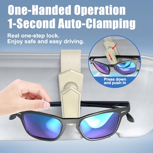 Image of Veharvim One-Handed-Operation Sunglasses Holder for Car, Visor Sunglass Holder Clip, Car Accessories Interior, Universal Fit Silicone Padded Visor Sunglass Holder Car, Unmatched Durability (2 Pack)