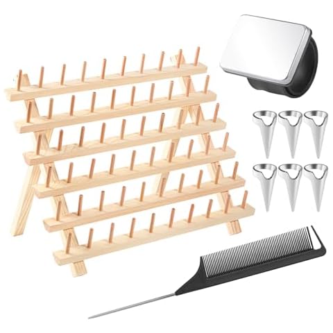 Kailund Wooden Braiding Hair Rack, 60 Pegs Foldable Hair Rack for Braiding Hair, Wall-Mountable Braid Hair Holder Stand with 6 Hair Parting Ring,1 Rat Tail Comb and 1 Magnetic Sewing Pincushion Cover