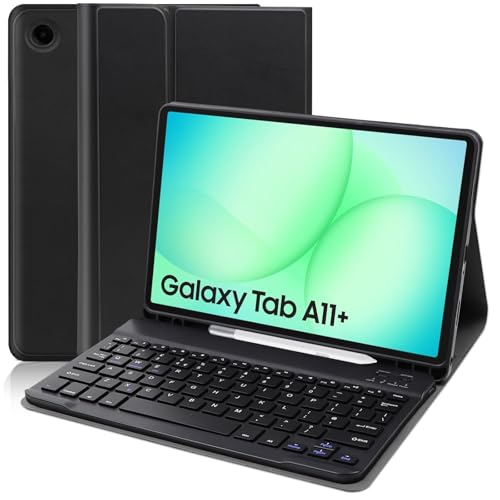 Keyboard Case for Samsung Galaxy Tab A11+ Plus 2025 / Galaxy Tab A9+ Plus 11 inches 2023 Detachable Magnetic Bluetooth Keyboard Case UK Layout Ultra-thin Cover with Pen Holder (Black)