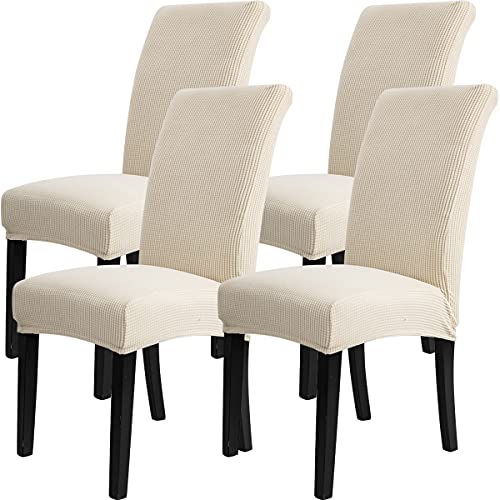 COOLBEBE Dining Chair Covers Set of 4, High Stretchy Dining Chair Slipcovers Washable, Removable Parsons Chair Protector Covers for Home, Hotel, Restaurant, Banquet (Beige)
