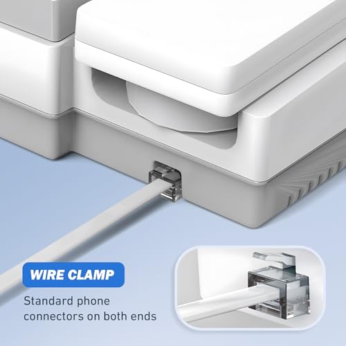 Image of moeverEX Phone Extension Cord 25 Ft, Telephone Cable with Standard RJ11 Plug and 1 in-Line Couplers and 20 Cable Clip Holders, White (Pack of 2)