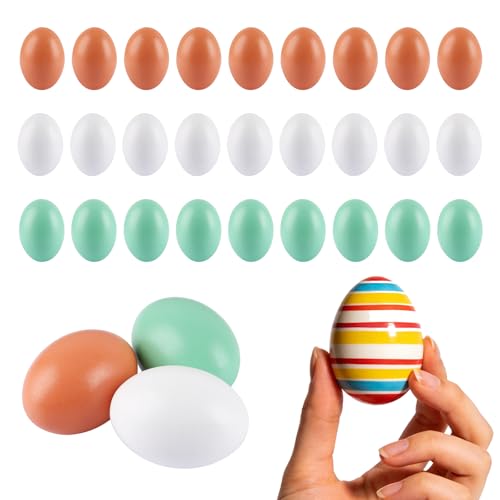 APACALI 30 huevos de madera para manualidades, huevos de Pascua de madera sin pintar para decoración de bricolaje, réplica realista para proyectos de manualidades para Pascua y creativos, amarillo+
