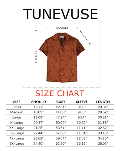 Tunevuse Men Satin Shirt Shiny Short Sleeve Floral Button Down Jacquard Dress Summer Solid Shirt Tops S-5Xl Wine Red / 5X-Large #TOP5