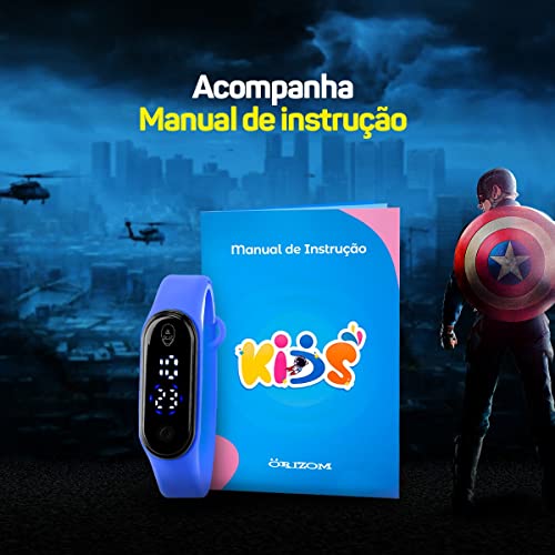 Relógio Infantil Digital Led Menina Menino Bracelete Prova Dágua, Feminino Masculino, Capitão Améric