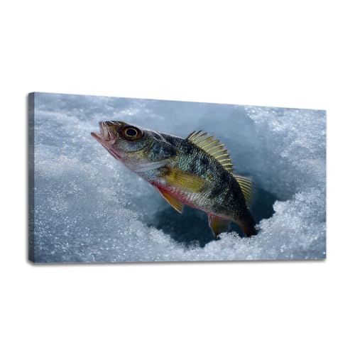 24"x 48" Canvas Wall Art ice hole perch it winter