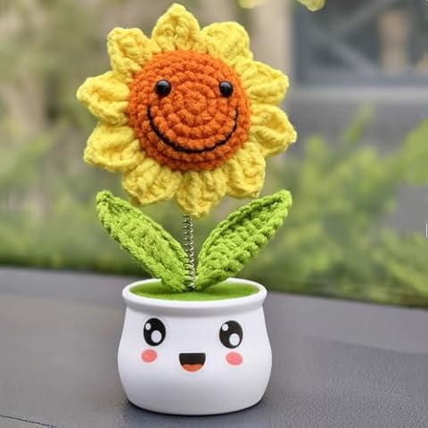 Levvohd Crochet Sunflower Gifts for Women, Artificial Sun Flower for Office Desk Car Dashboard Decor, for Mothers Birthday Gifts (1 Sunflower - S) Cover