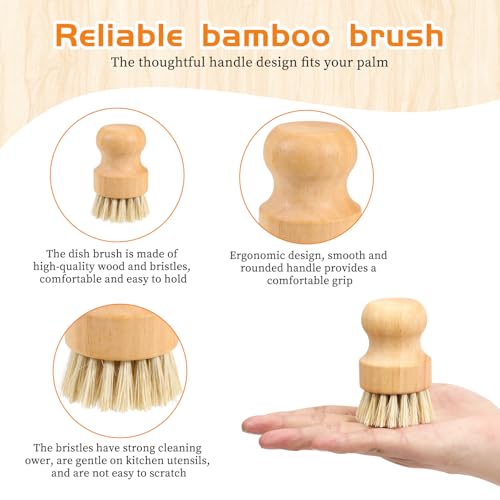 JJUNW 12 Packs Bamboo Dish Scrub Brushes, Wok Brush, Wooden Scrubbers Set Bamboo Scrub Brush Clean Pan for Kitchen Sink Cleaning Cast Iron Pots and Pans - Thumbnail 3