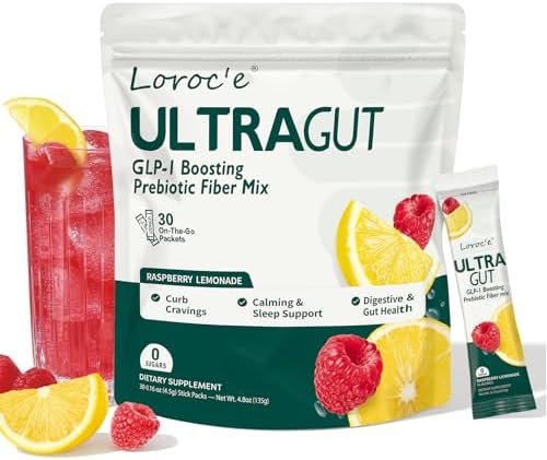 UltraGut GLP-1 Booster Fiber Mix Drink, Cortisol Reducer & Sleep Aid, for Weight Loss & Gut Health - with Prebiotics, Magnesium Glycinate, L-Theanine, Ashwagandha, Vitamin D, No Sugar, 30 Servings