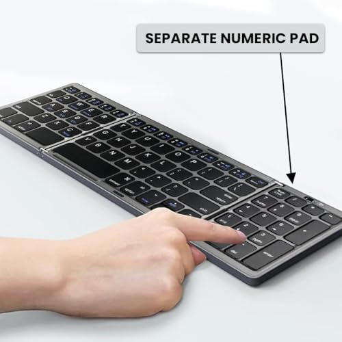 Image of Tobo Wireless Bluetooth Foldable Keyboard Full Size Multi-Device Portable Keyboard, Compact, Silent & Rechargeable, Connect Upto 3 Devices for Tablet /Laptop /Phone /Android TD-B089