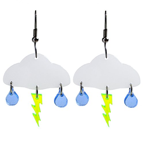 Rain Cloud Lightning Bolt Dangle Earrings, Weather Thunder Meteorologist Jewelry, Stainless Steel #TOP13