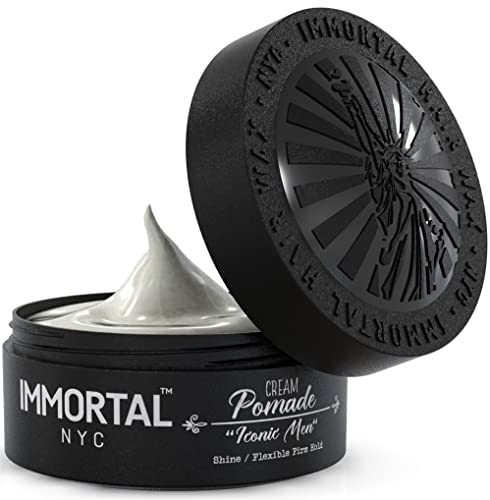 Immortal Nyc Hair Styling Pomade - Iconic Man, Flexible Medium Hold, Low Shine Pomade - Mens Water Based, No Residue Hair Balm - All Natural Pomade Cream For All Hair Types #TOP3