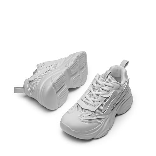 DREAM PAIRS Women's Platform Chunky Fashion Sneakers Jaxon Walking Lace-Up Comfortable Dad Sneakers Workout Sport Work Casual Tennis Shoes,Size 8.5,Grey,SDFN2406W