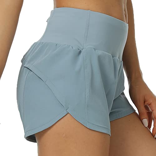 Kcutteyg Running Shorts For Women With Liner High Waisted Lightweight Womens Workout Shorts With Back Pocket- 4" (Denim Blue, M) #TOP18