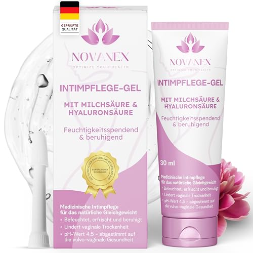 NOVANEX Vaginal gel mit Milchsäure & Hyaluronsäure – bei Scheidentrockenheit, Juckreiz & Brennen – unterstützt die Regeneration der Vaginalflora - bakterieller Infektionen & Vaginose – 30 ml