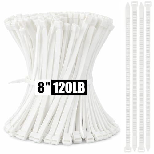 Reallnaive 500 Pcs 8 Inch Zip Ties Heavy Duty White 120 Lbs