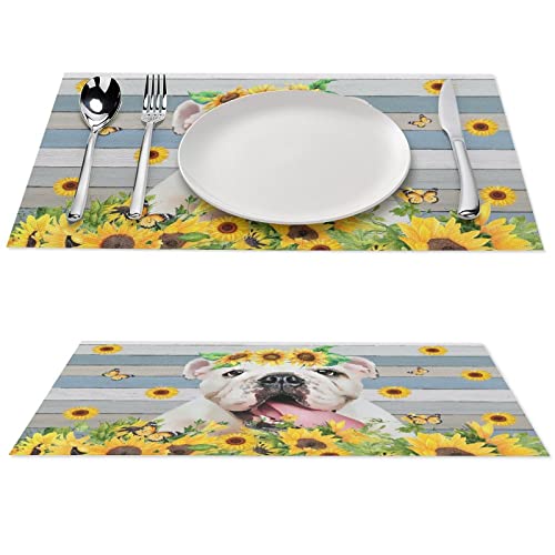 Lot de 1 set de table en vinyle tissé imperméable avec motif tournesol et animal de ferme, motif chien, décoratif, résistant, antidérapant, lavable, pour table de cuisine et de bar 45,7 x 30,5 cm Cover