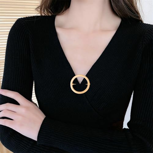 Image of Simple Geometry Circle Brooch Pin for Women Shape Shawl Scarf Buckle Women Suit Brooch Pins Jewelry (Golden)